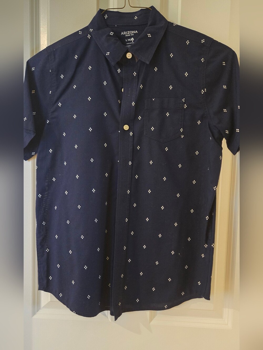 Arizona Jean Company Navy Short-Sleeve Button-Down with White Dot Pattern